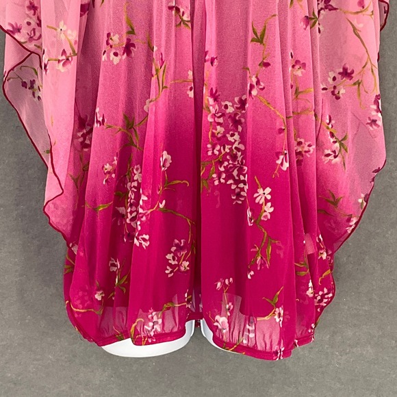 Apt‎ 9 Pink Floral Ombre Poncho Top Women's Size L Blouse Overlay Sheer Flowy - Picture 6 of 14